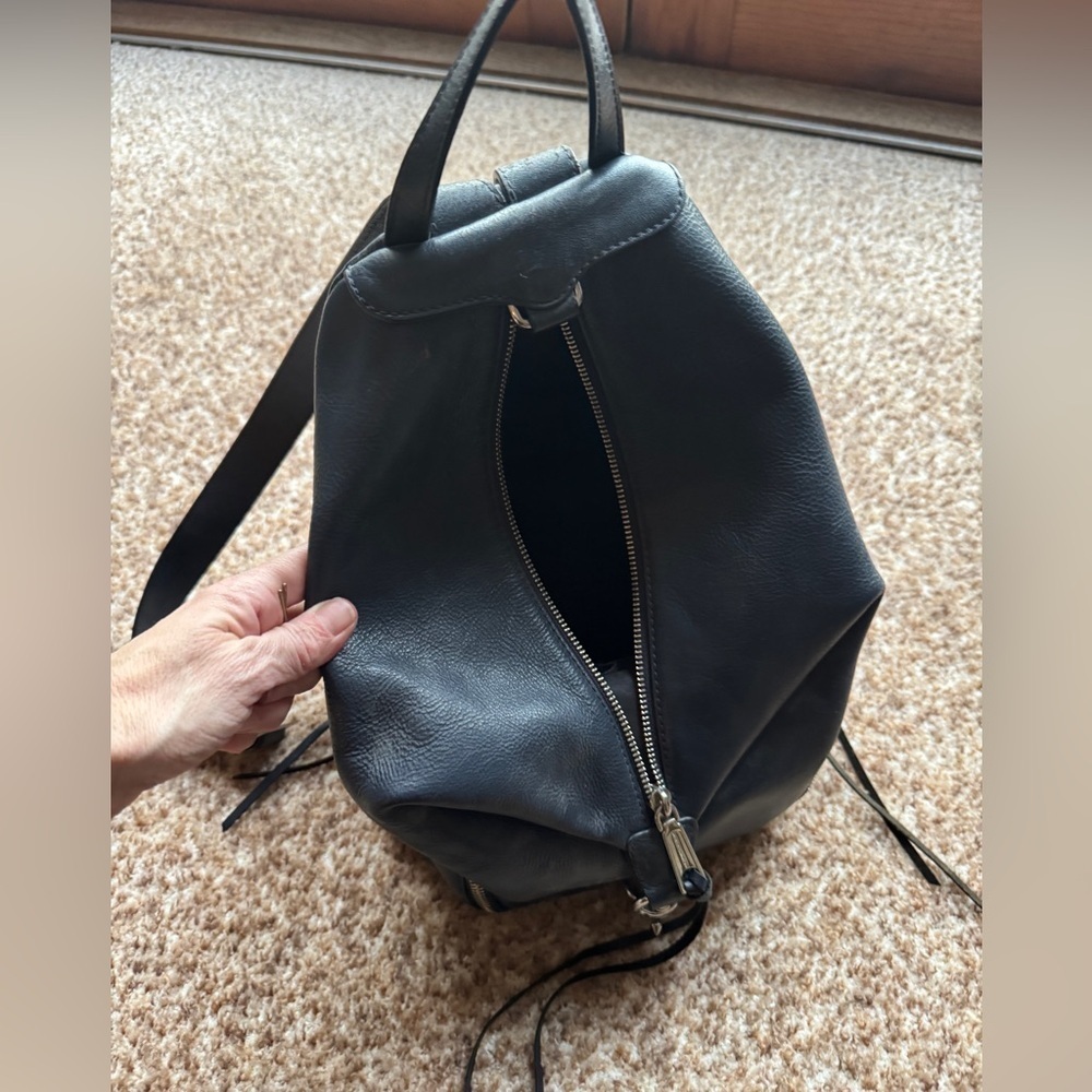 Rebecca Minkoff Navy Leather Backpack with Unique Triangle Design, Julian Bag